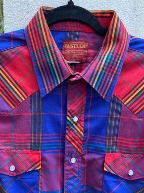 RUSTLER Vintage Rainbow Plaid Western Shirt Size 16.5